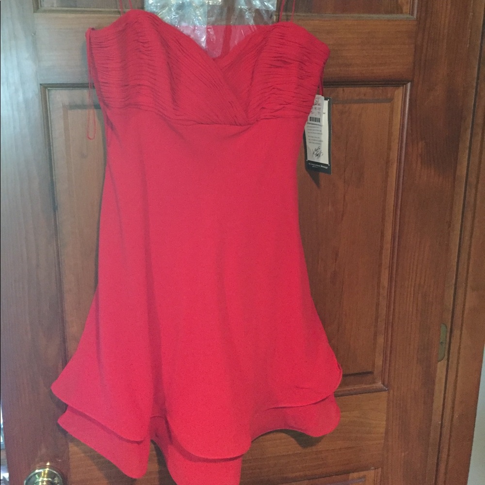 Red dress with scarf in bag